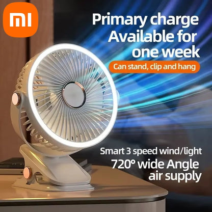 Xiaomi 8000Mah Clip-On Fan 3 Speed Quiet Rechargeable Desktop Portable Air Circulator Wireless Fan with LED Light Camping Home